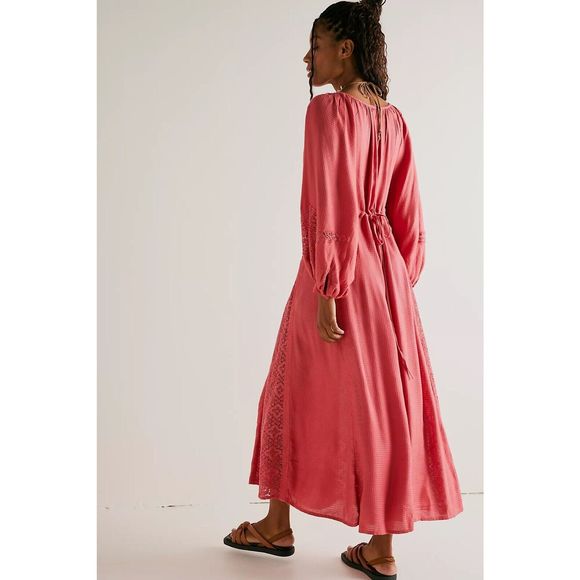 NWT Free People Pink Red Chimes Southwest Lace Maxi Dress Sz Small - Picture 2 of 9